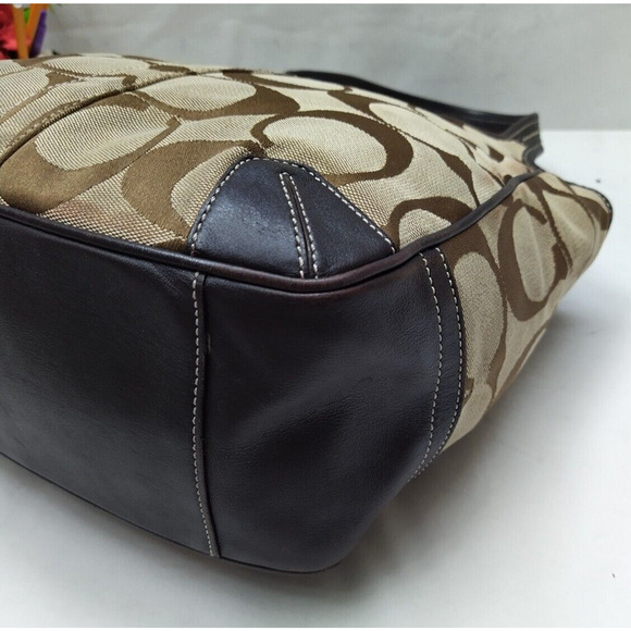 Coach Chelsea Signature Brown Canvas Leather Trim Double Handles Shoulder Bag - Picture 8 of 16